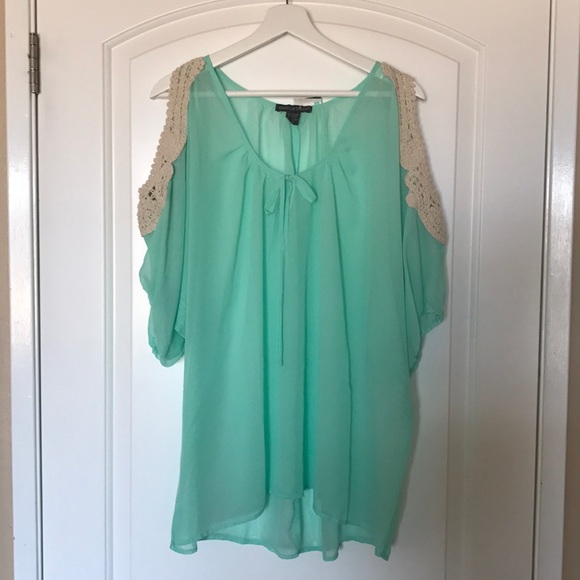 ⚠️ Last chance item NWOT Plus Size Mint Sheer cold shoulder blouse 2x - Picture 2 of 5